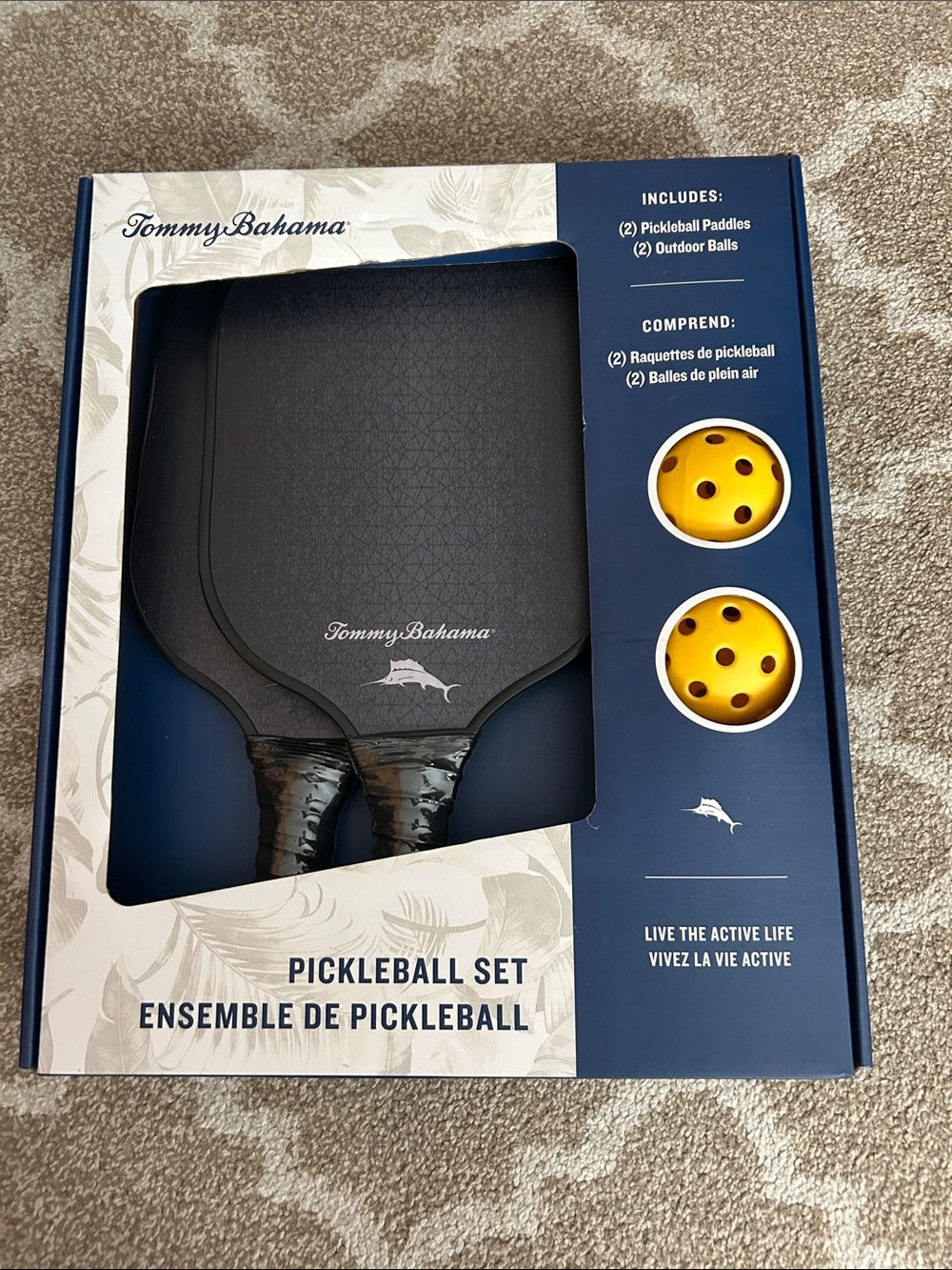 Tommy Bahama Black Pickleball Paddles with Yellow Balls